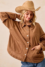 BiBi Corduroy Relaxed Fit Shacket with Back Pleat