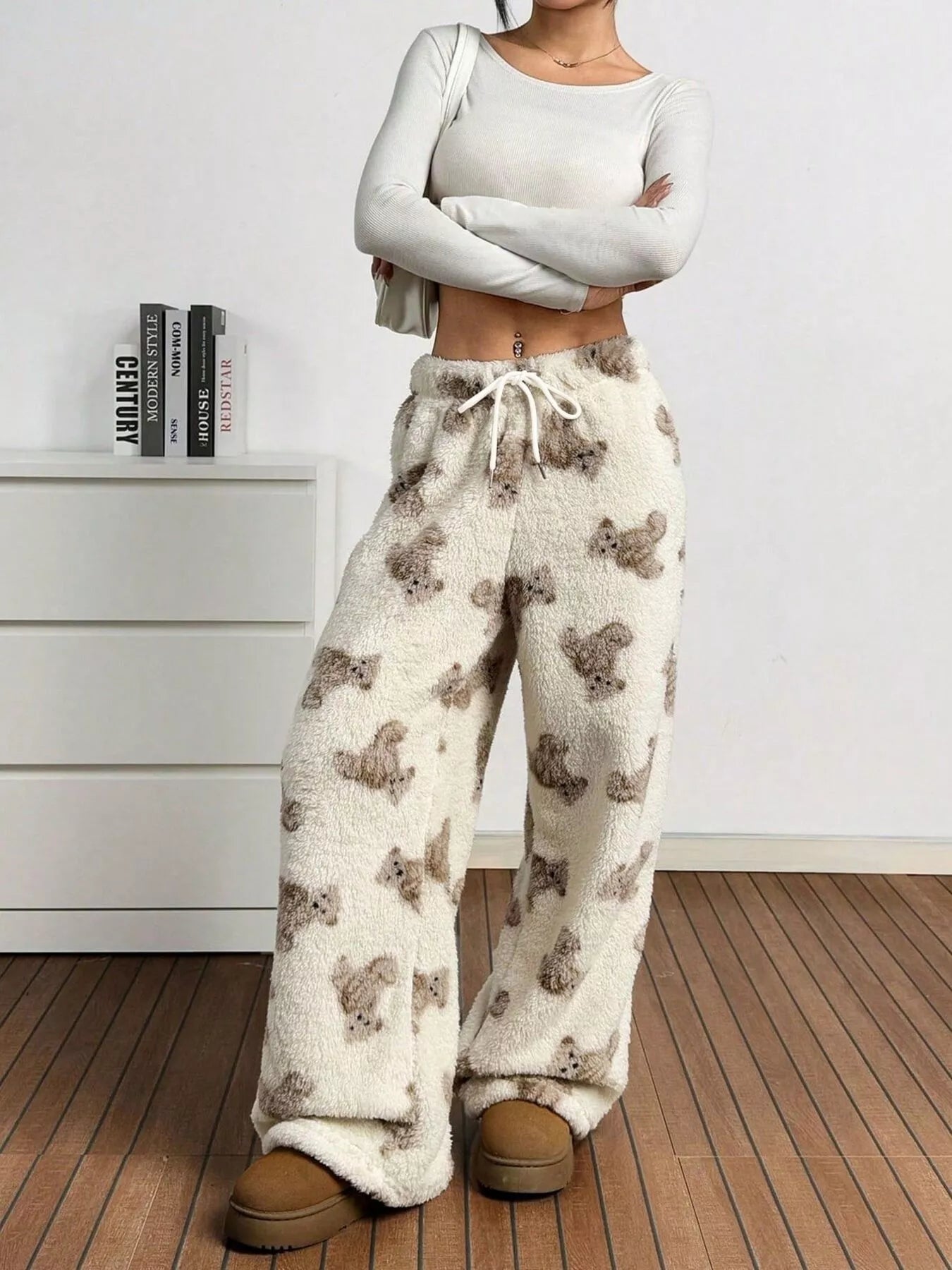 Teddy Bear Print Fluffy Pants