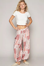 POL Drawstring Floral Patchwork Wide leg Pants