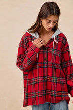 BiBi Brushed Plaid Hooded Jacket