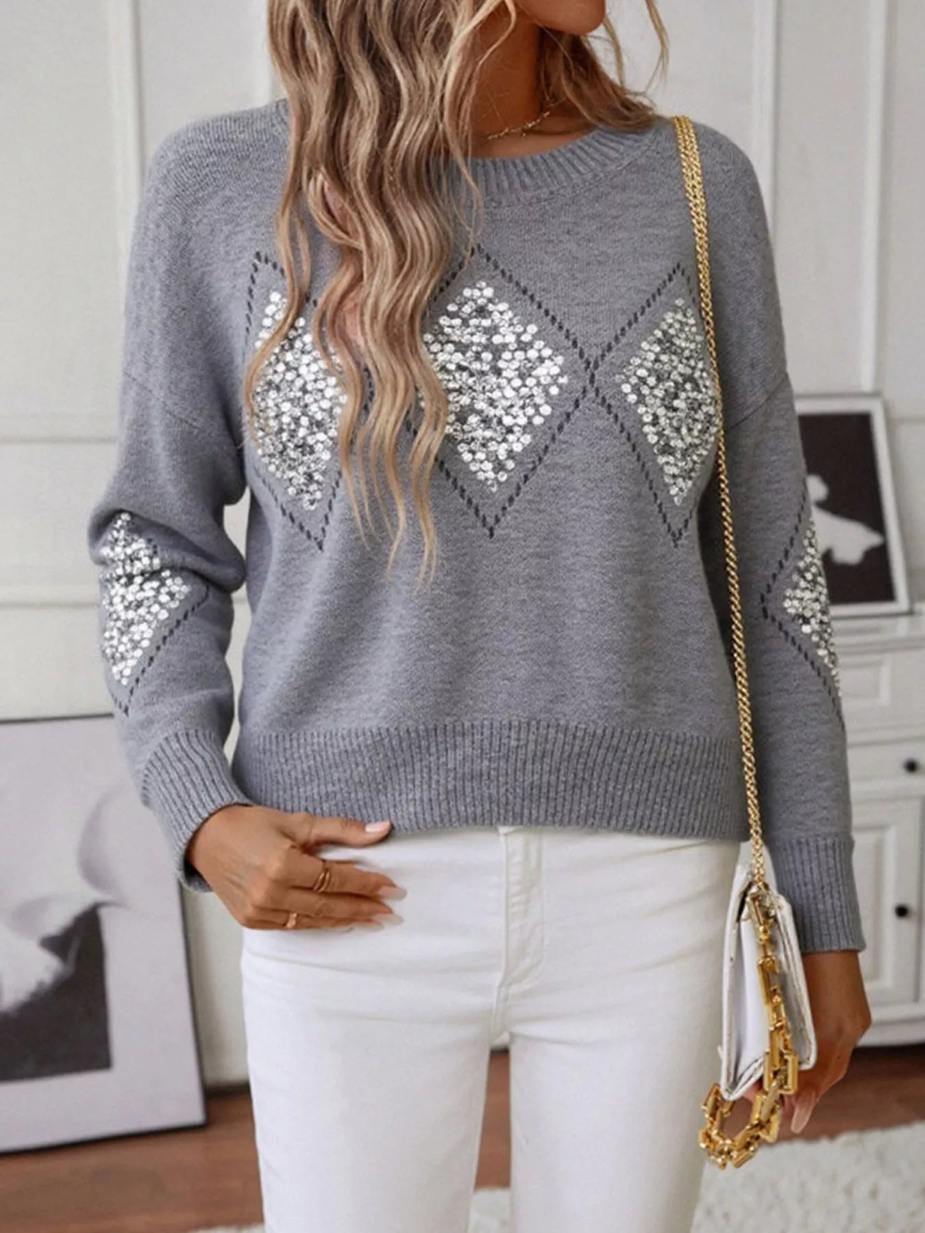 Sparkling Diamond Pattern Sweater