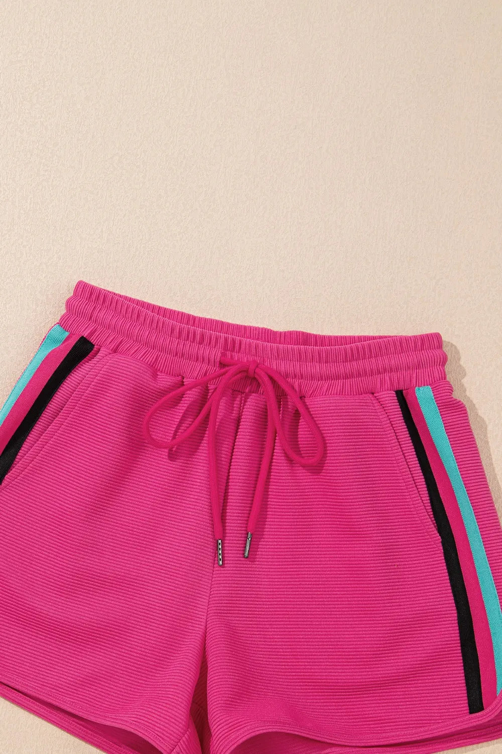 Striped Detail Flutter Sleeve Zipped Collar Top and Short Set