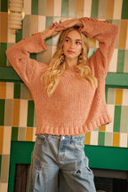 BiBi Chunky Knit Sweater with Flower Detail Sleeves