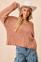 BiBi Chunky Knit Sweater with Flower Detail Sleeves