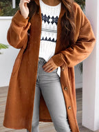 Textured Collared Drop Shoulder Buttoned Front Coat