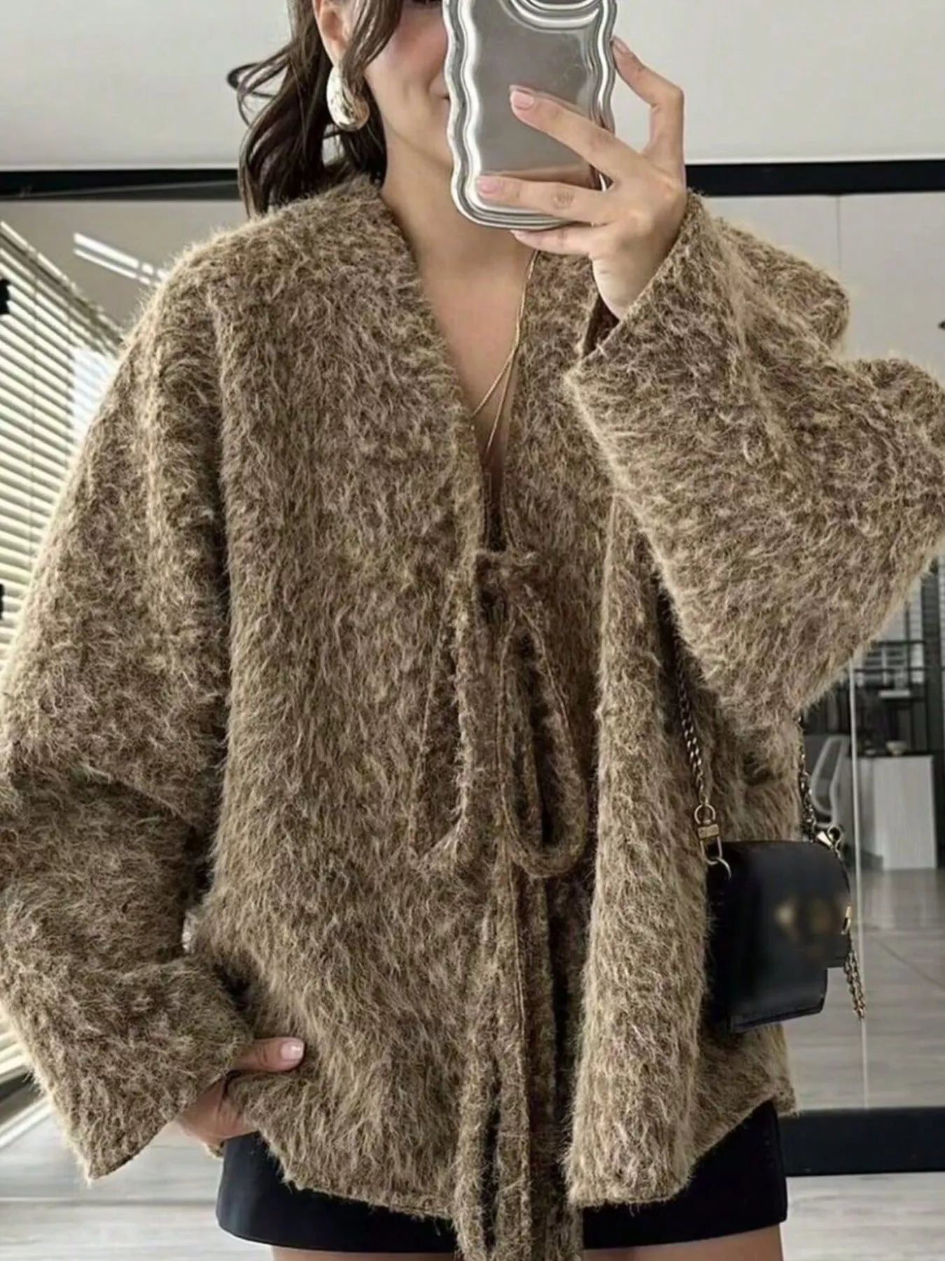 Textured Knit Tie-Front Outerwear