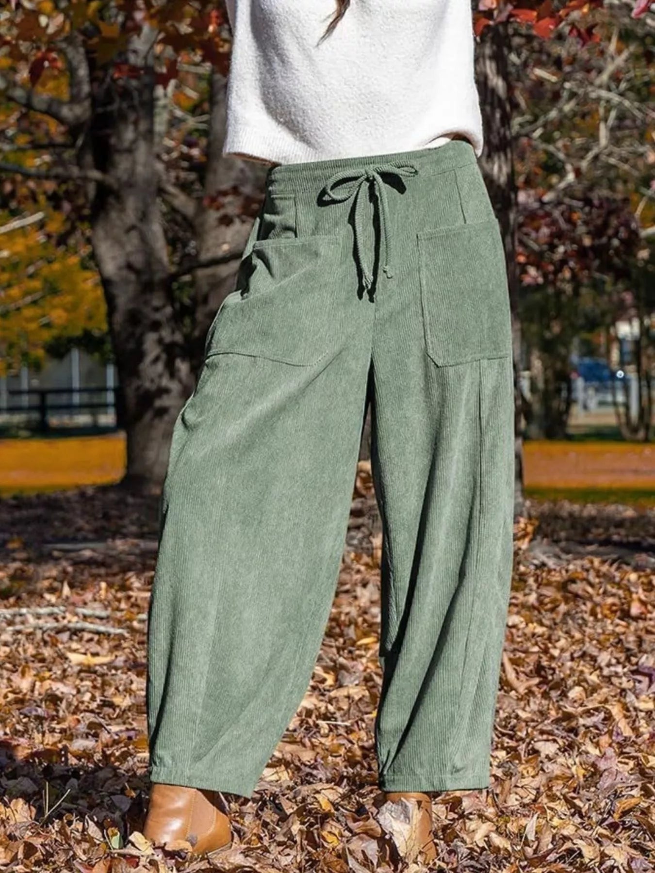 Casual Corduroy Wide Leg Pants with Pockets