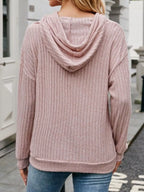 Casual Drawstring Ribbed Knit Hoodie