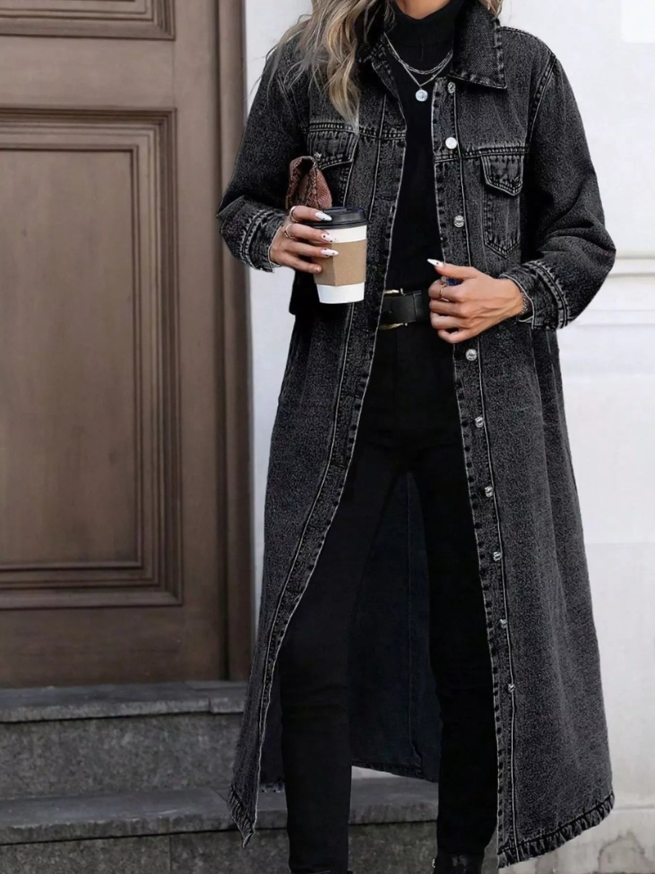 Longline Button-Front Denim Jacket