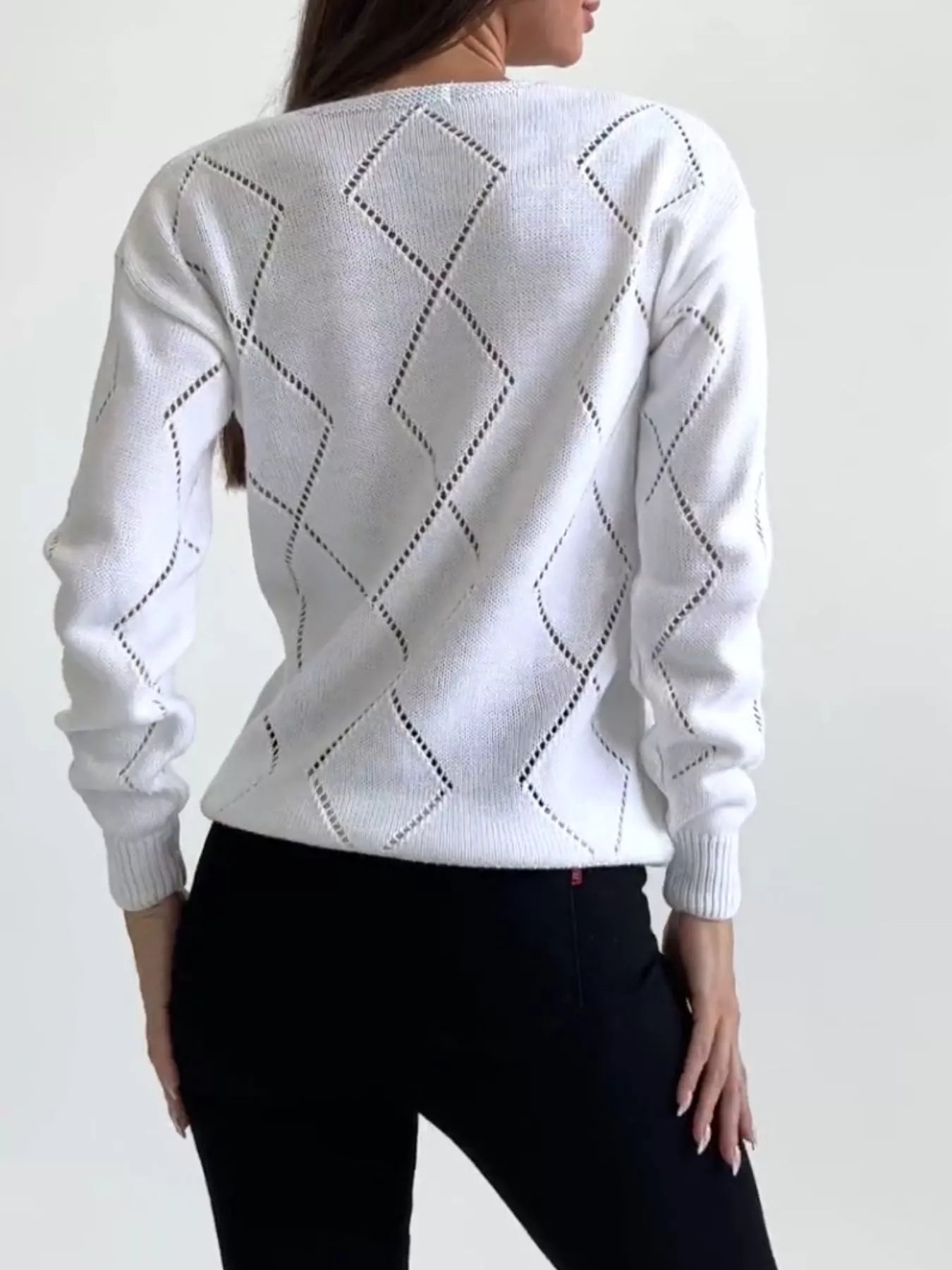 Openwork V-Neck Sweater