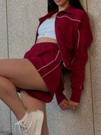 Zip Up Long Sleeve Top and Shorts Set