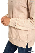 Zenana Acid Wash French Terry Exposed-Seam Pullover