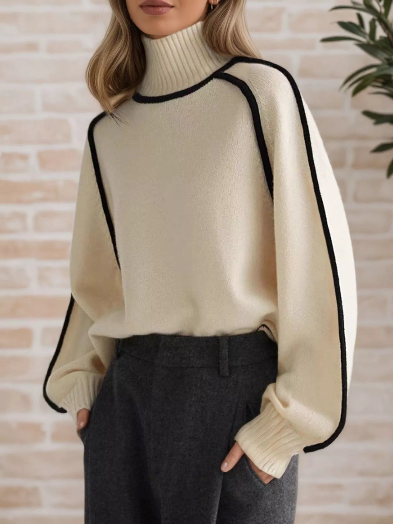 Contrast Trim Turtleneck Sweater
