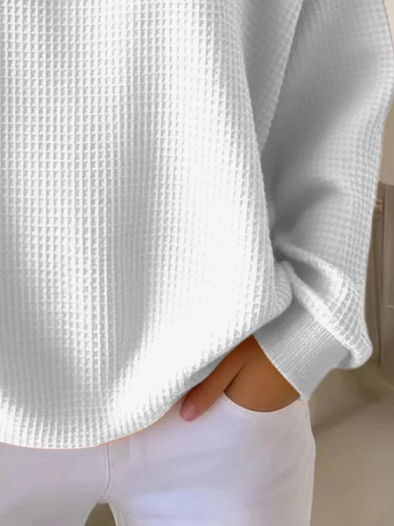 Full Size Casual Waffle Knit Button Detail Pullover Plus Size