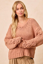 BiBi Chunky Knit Sweater with Flower Detail Sleeves