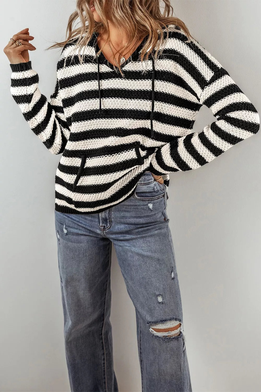 Striped Long Sleeve Hooded Sweater
