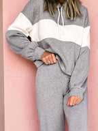 Colorblocked Hoodie Drawstring and High Rise Pants Set