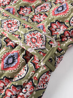 Belted Open Front Floral Winter Coat