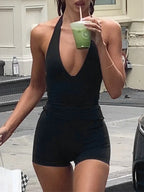 Deep V-Neck Halter and Shorts Active Set