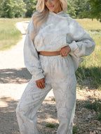 Abstract Print Loose Drop Sleeve Hoodie and Elastic Waistband Pants Set