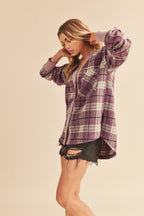 Aemi + Co Side Slit Patch Pocket Plaid Button Down Jacket