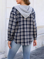 Hooded Plaid Button-Up Shacket