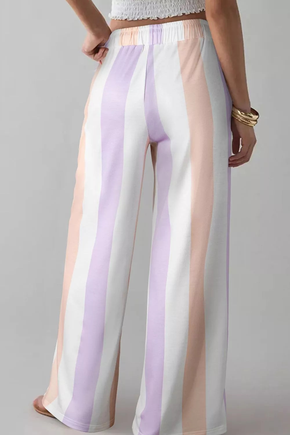 Stripe Multicolored Print Drawstring Loose Pants with Side Pockets