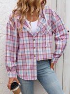 Hooded Plaid Button-Up Shirt