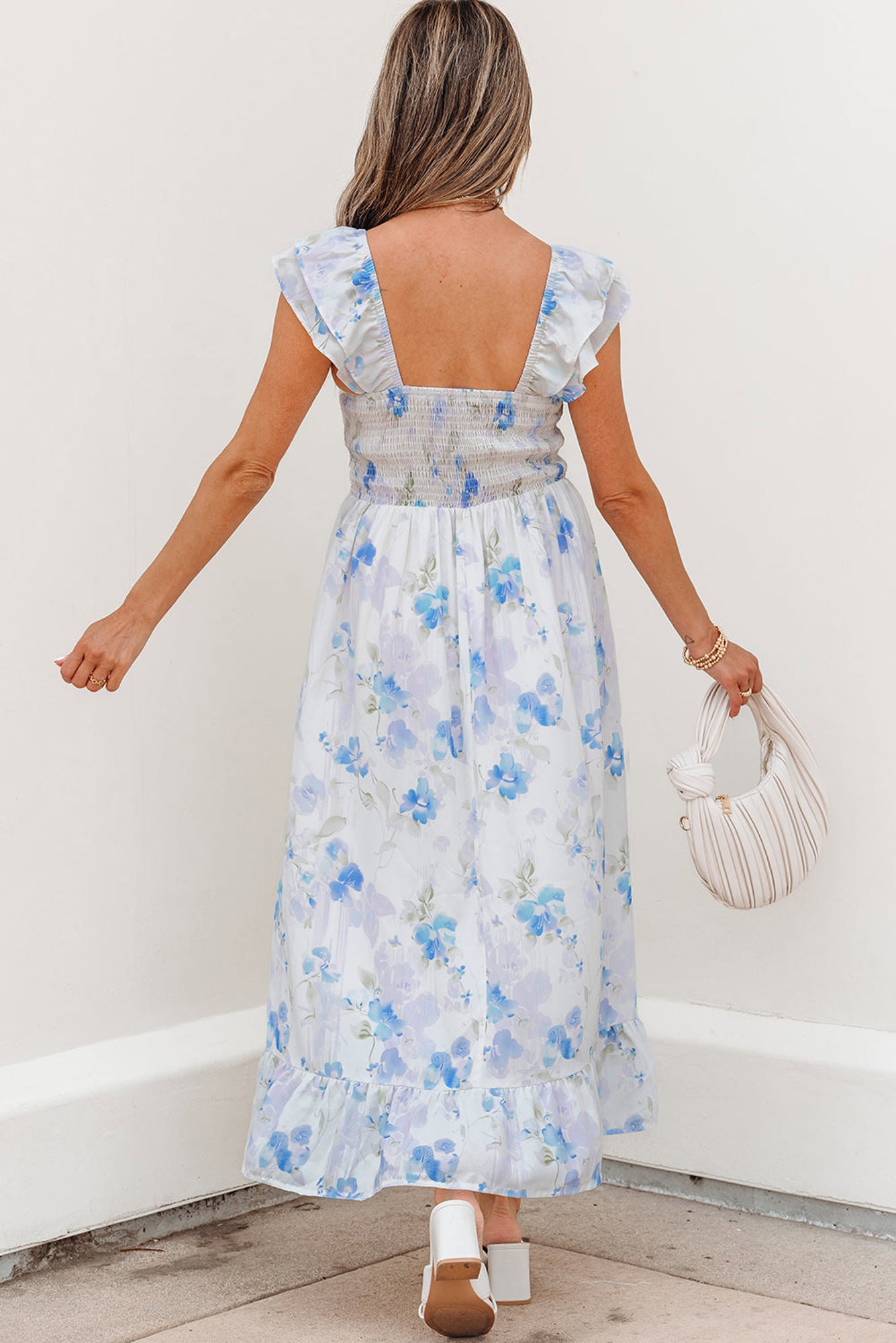 Josephine Floral Smocked High Waist Sleeveless Long Dress
