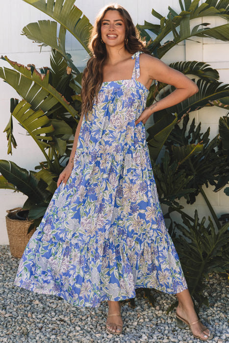 Katelyn Floral Self-tie Straps Ruffle Long Dress