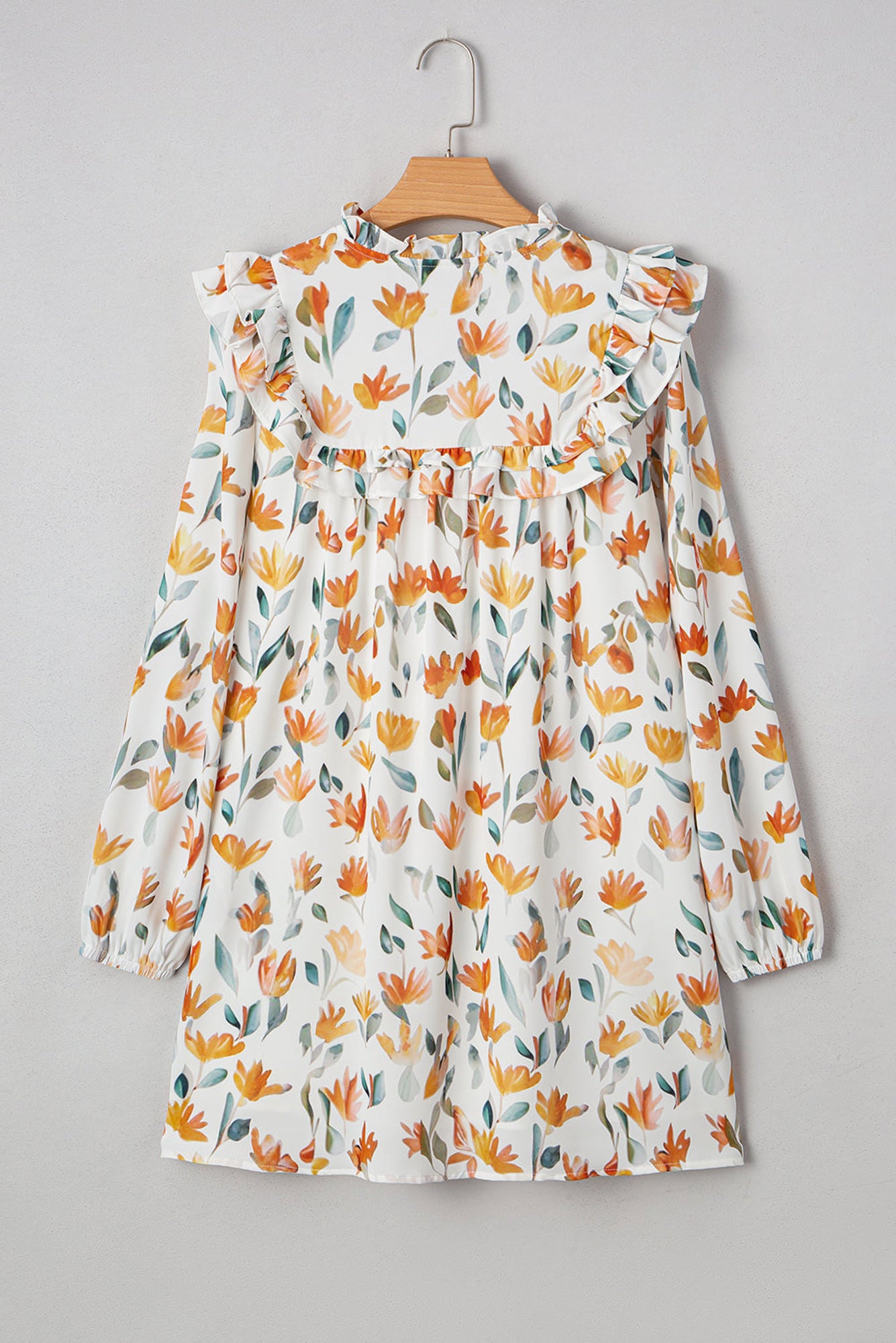 Katherine Floral Tie Neck Frilled Long Sleeve Dress