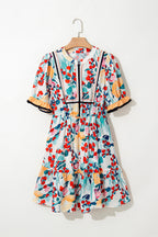 Laylani Floral Zipper Ruffled Short Sleeve High Waist Mini Dress