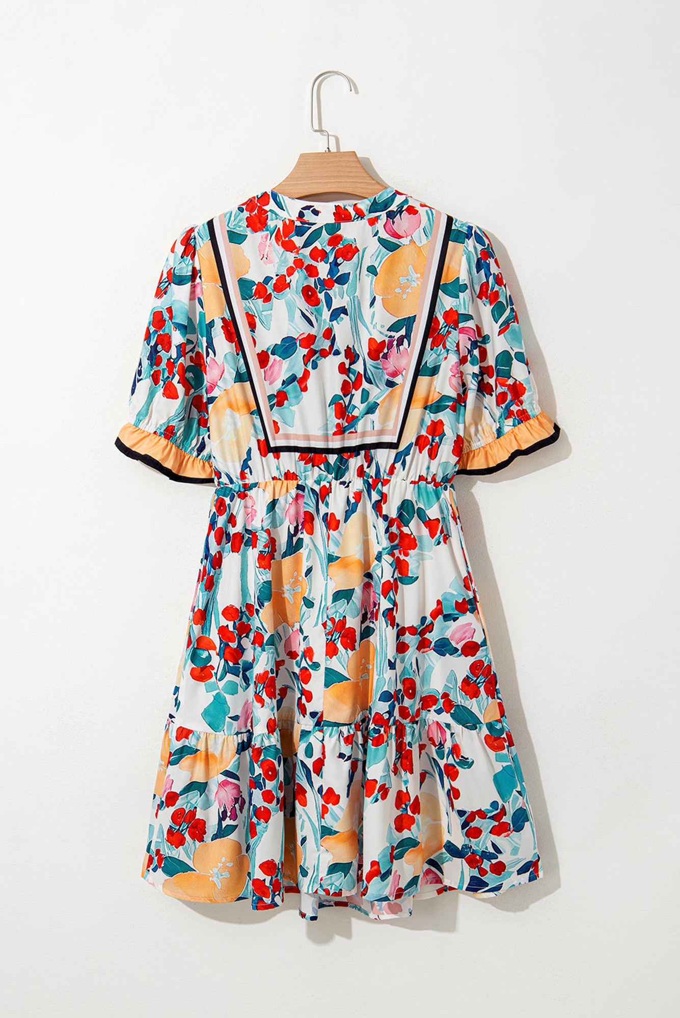 Laylani Floral Zipper Ruffled Short Sleeve High Waist Mini Dress