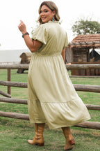 Leia Plus Size Notched V Neck Maxi Dress