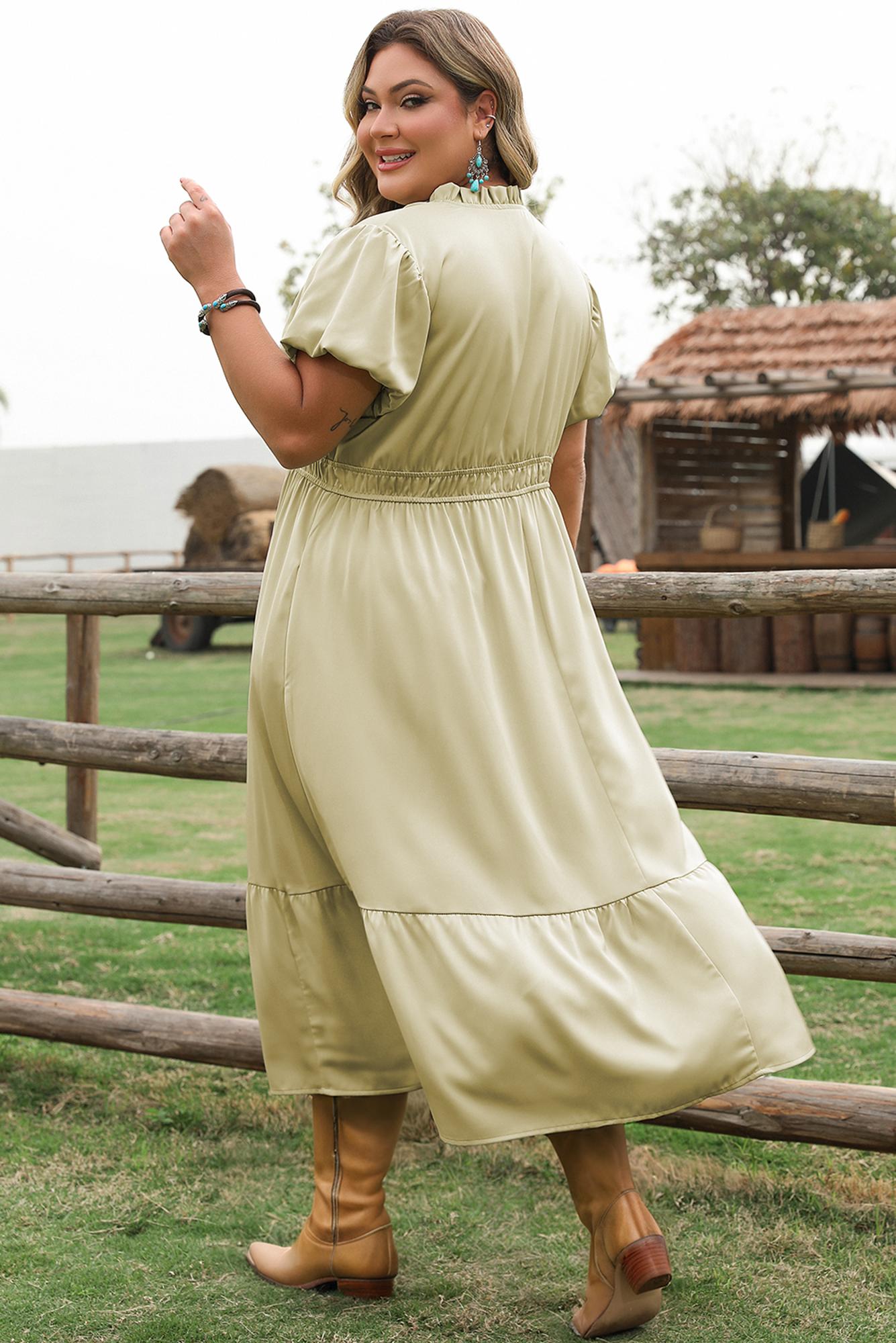 Leia Plus Size Notched V Neck Maxi Dress