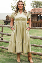 Leia Plus Size Notched V Neck Maxi Dress