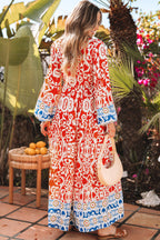 Lenora Boho Geometric Printed Long Sleeve Maxi Dress