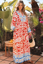 Lenora Boho Geometric Printed Long Sleeve Maxi Dress