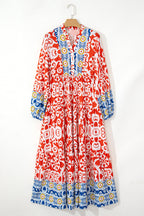 Lenora Boho Geometric Printed Long Sleeve Maxi Dress