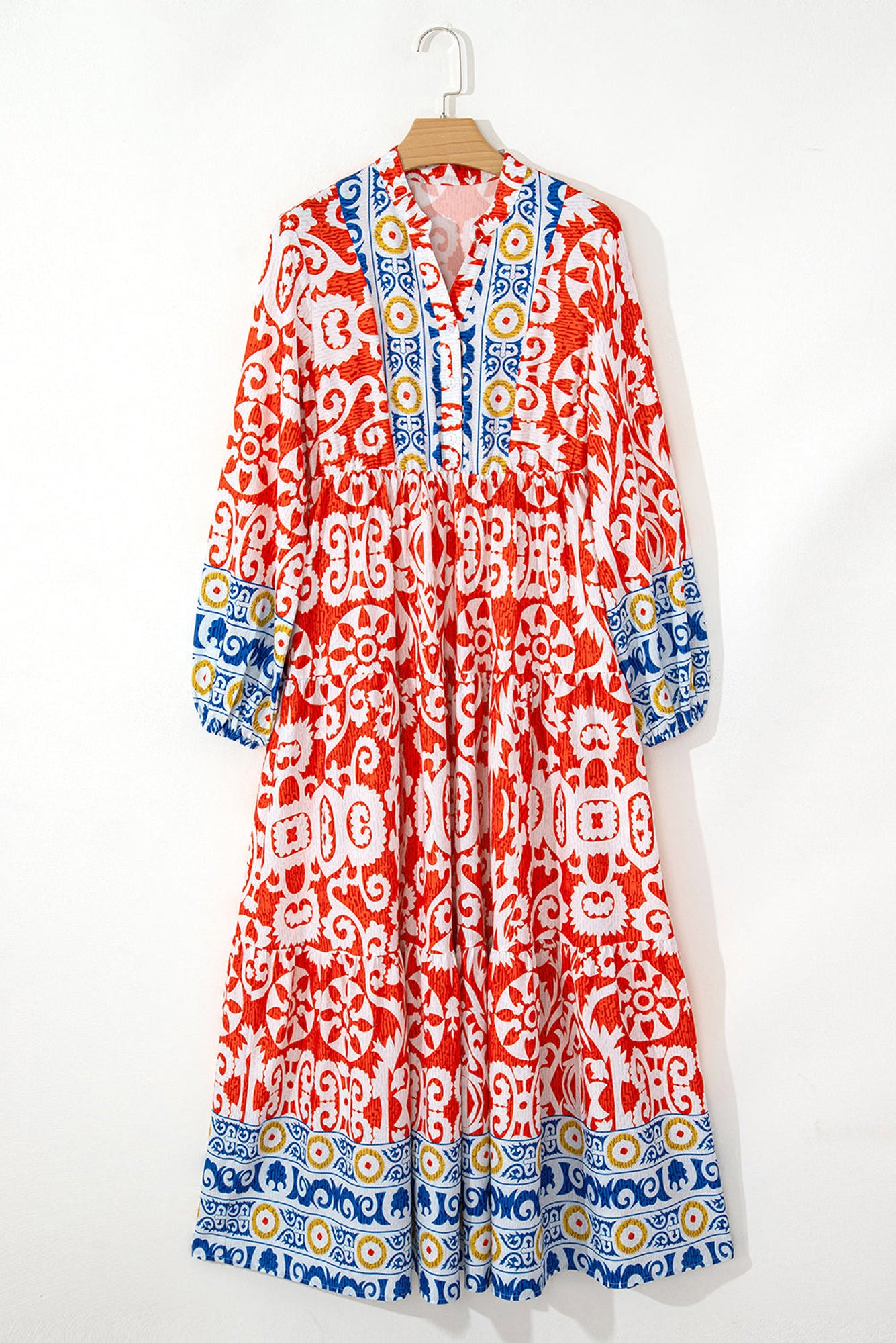Lenora Boho Geometric Printed Long Sleeve Maxi Dress