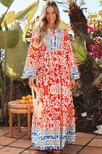 Lenora Boho Geometric Printed Long Sleeve Maxi Dress