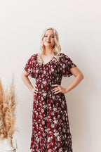 Laurel Smocked Midi Dress Floral with Flutter Sleeves