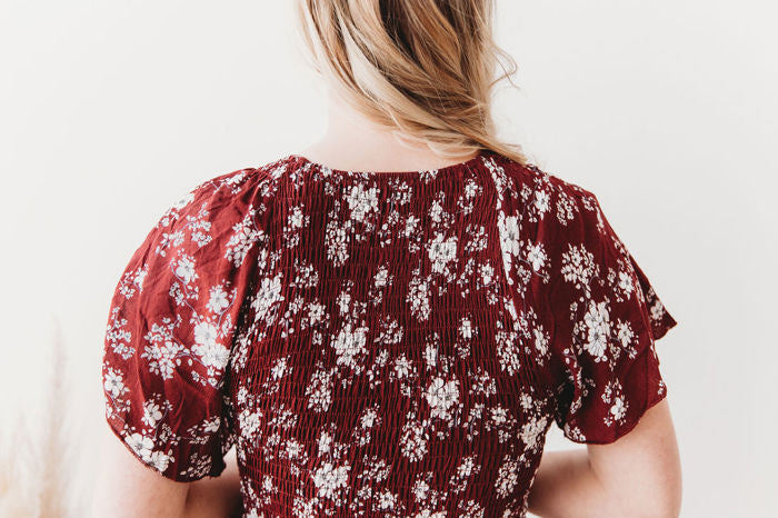 Laurel Smocked Midi Dress Floral with Flutter Sleeves