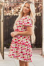 Ruby Floral Puff Sleeve Tiered Ric Rac Pocketed Mini Dress