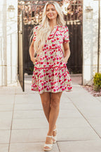 Ruby Floral Puff Sleeve Tiered Ric Rac Pocketed Mini Dress