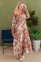 Willow Floral Shirred Square Neck High Waist Maxi Dress